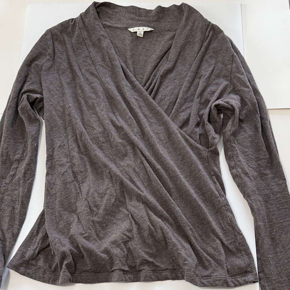 CAbi Charcoal Faux-Wrap Long Sleeve Top